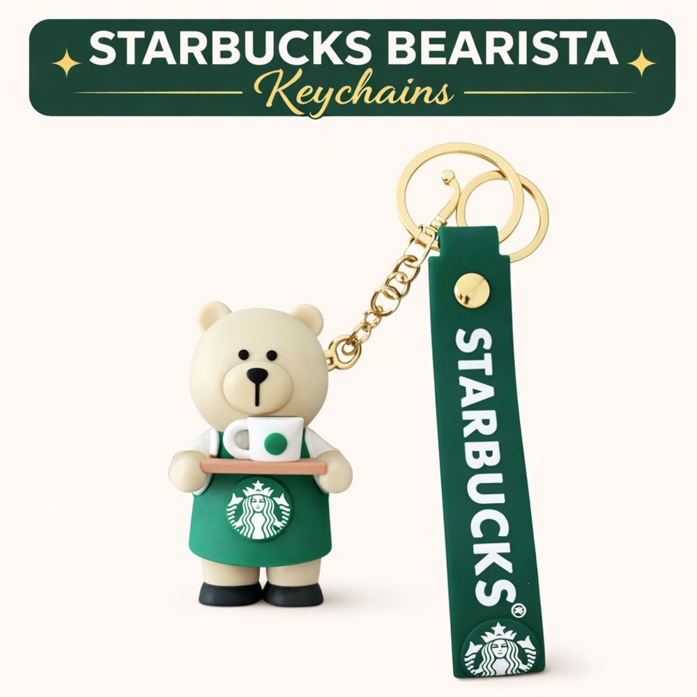 Starbucks Bearista Keychain Green Strap Coffee Lover Bag Charm 8”L - NWOT